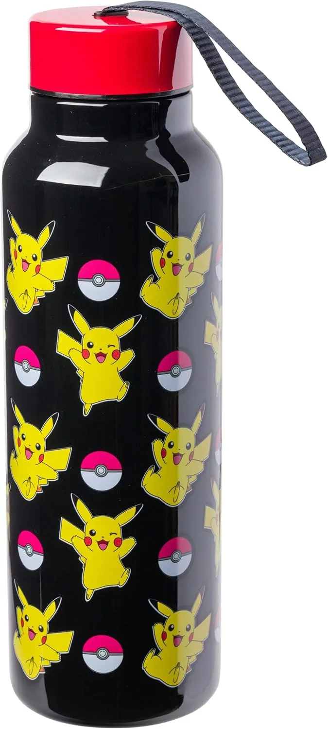 Silver Buffalo Pokemon Pikachu Jump Pattern Stainless Steel Water Bottle with Strap 27 Ounces