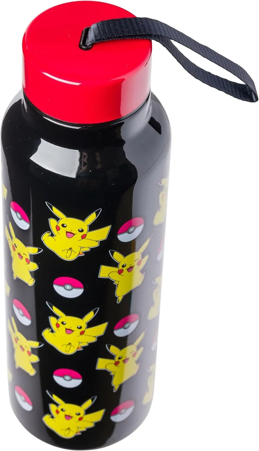 Silver Buffalo Pokemon Pikachu Jump Pattern Stainless Steel Water Bottle with Strap 27 Ounces