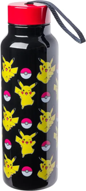 Silver Buffalo Pokemon Pikachu Jump Pattern Stainless Steel Water Bottle with Strap 27 Ounces