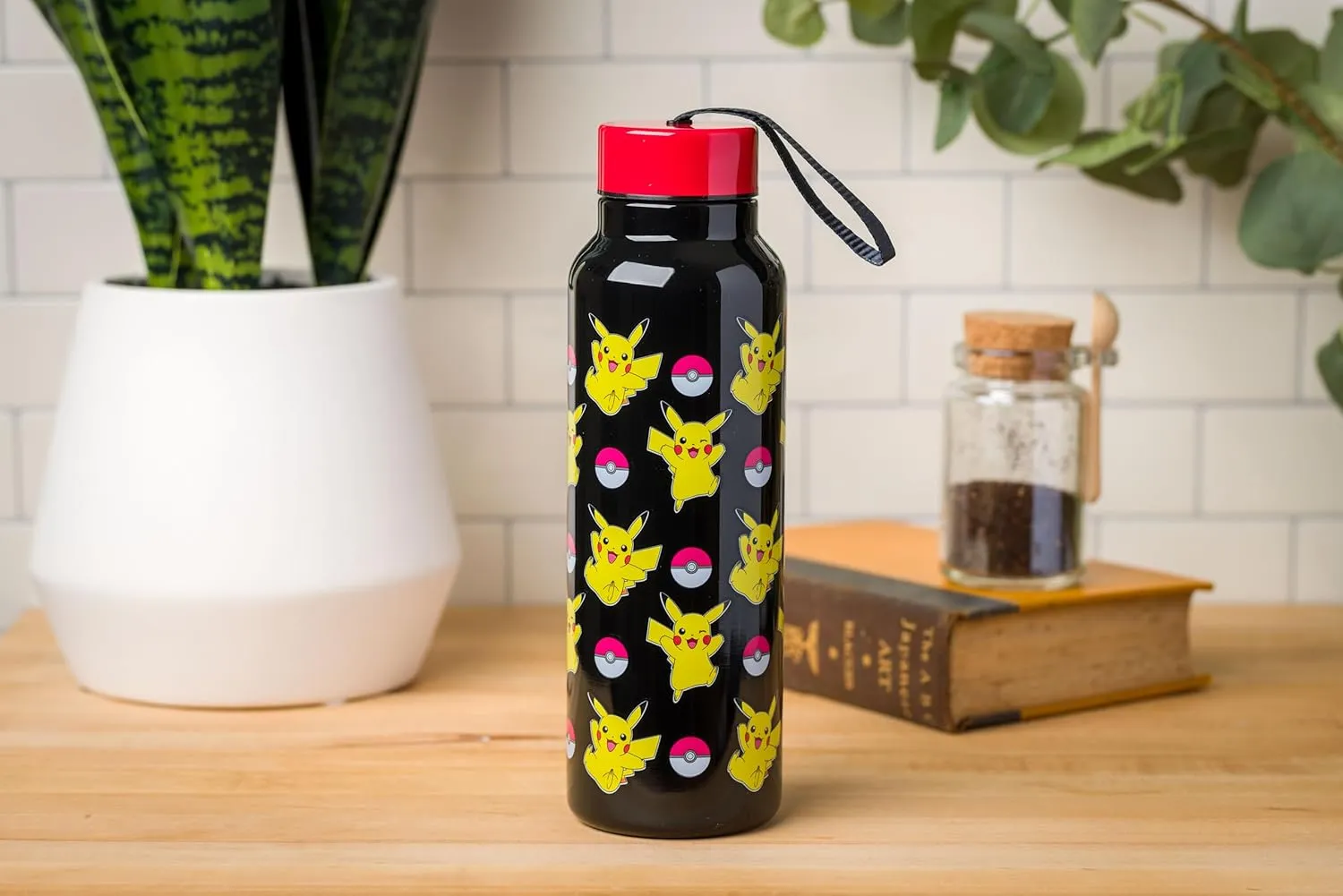 Silver Buffalo Pokemon Pikachu Jump Pattern Stainless Steel Water Bottle with Strap 27 Ounces
