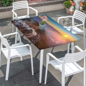 Slate Blue Orange Fitted Tablecloth for Rectangle Table Mountain Range with Creek Art Rectangle Table Cover for Outdoor Picnic Camping Parties Aerial View Fits up 5 Foot Tables