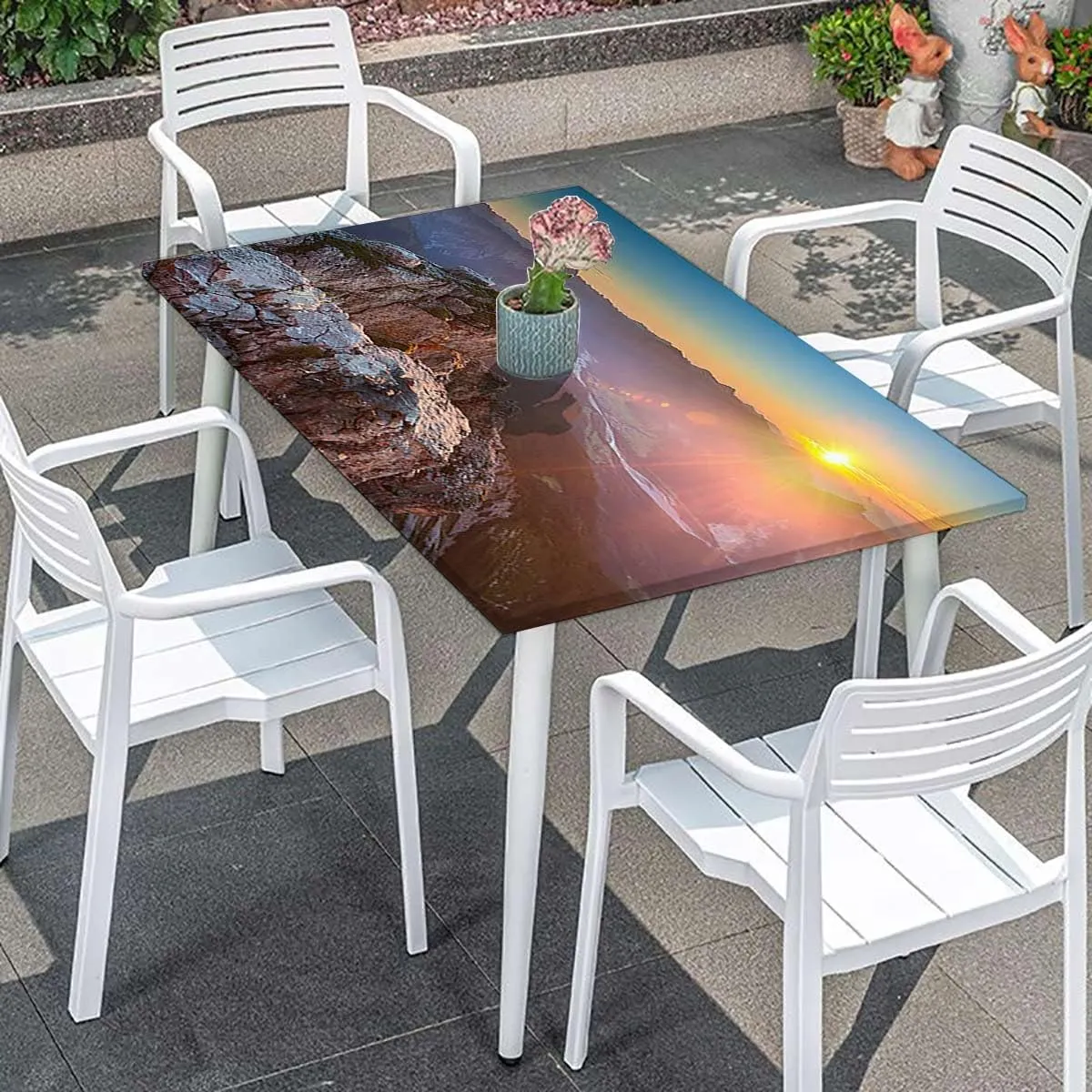 Slate Blue Orange Fitted Tablecloth for Rectangle Table Mountain Range with Creek Art Rectangle Table Cover for Outdoor Picnic Camping Parties Aerial View Fits up 5 Foot Tables