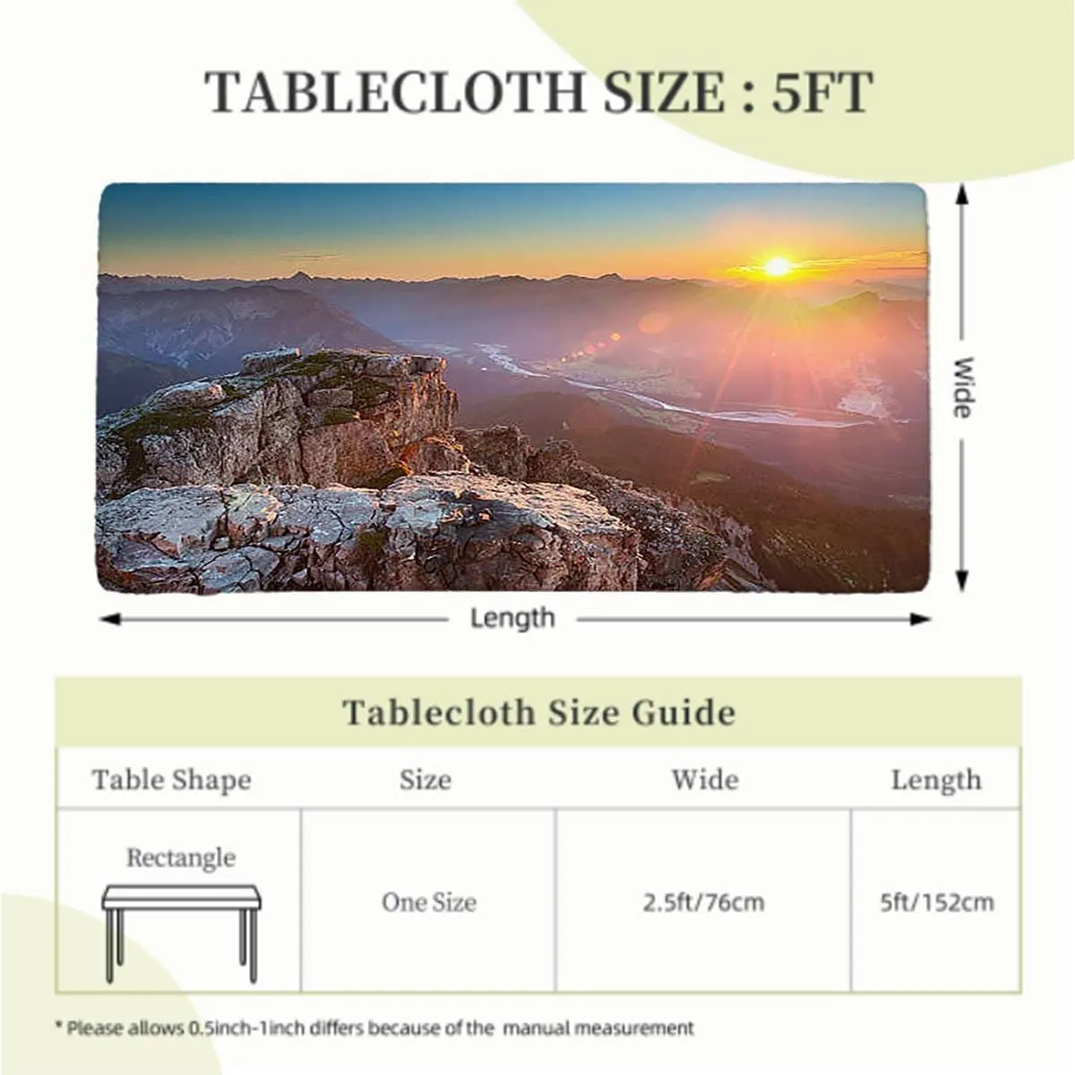 Slate Blue Orange Fitted Tablecloth for Rectangle Table Mountain Range with Creek Art Rectangle Table Cover for Outdoor Picnic Camping Parties Aerial View Fits up 5 Foot Tables