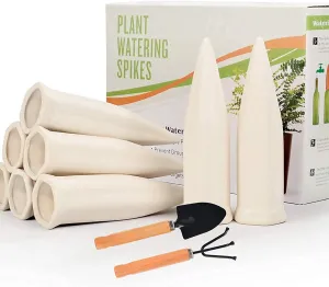 Slow Seep White Terracotta Vacation Plant Waterer 8 Pack Self Watering Stakes for Outdoor and Home Plants