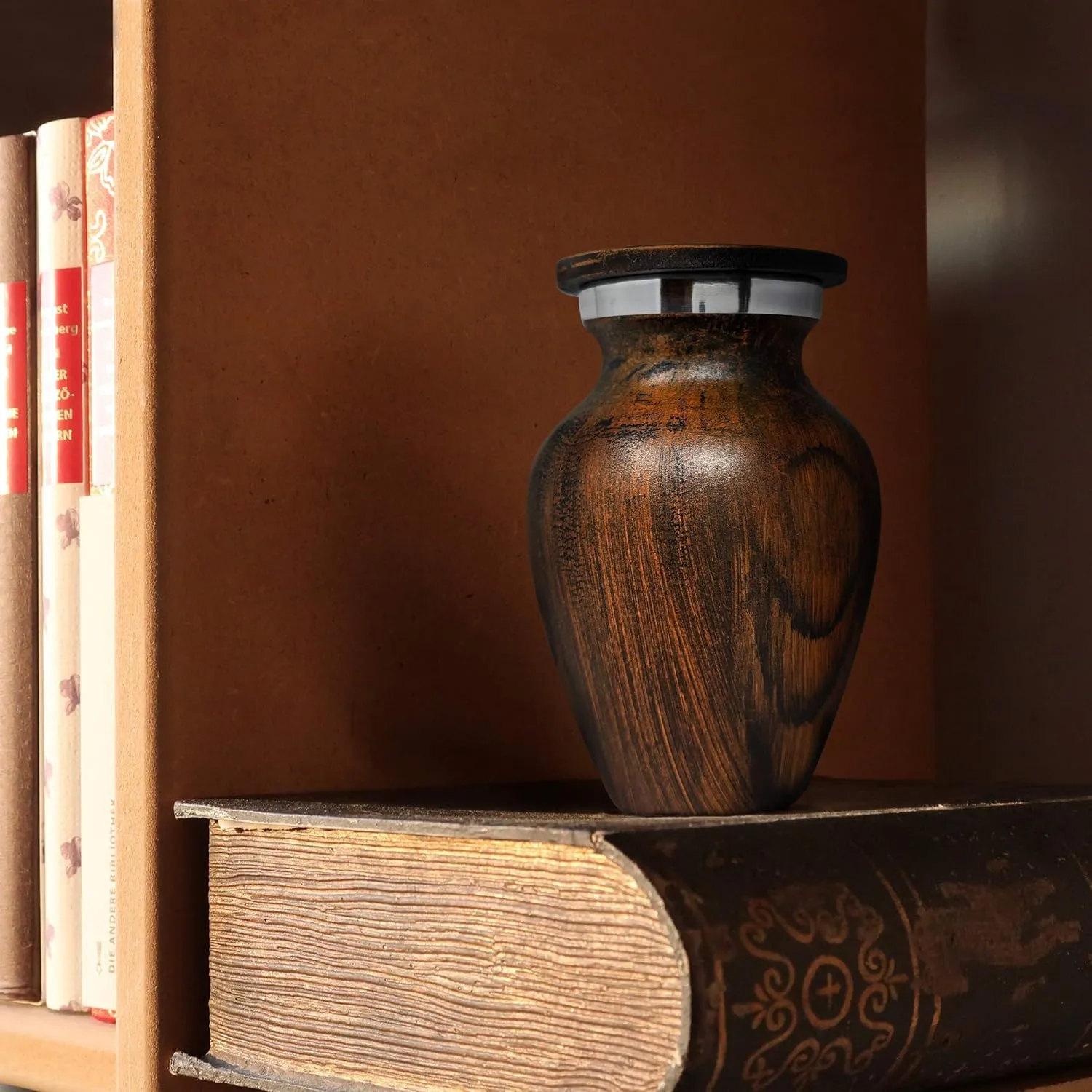 Small Wood Grain Keepsake Urn for Human Ashes - Mini Memorial Cremation Urn - Elegant Little Urns for Ashes - Keepsake Urns for Human Ashes - Perfect Tribute for Loved Ones (Red Cherry, 1)