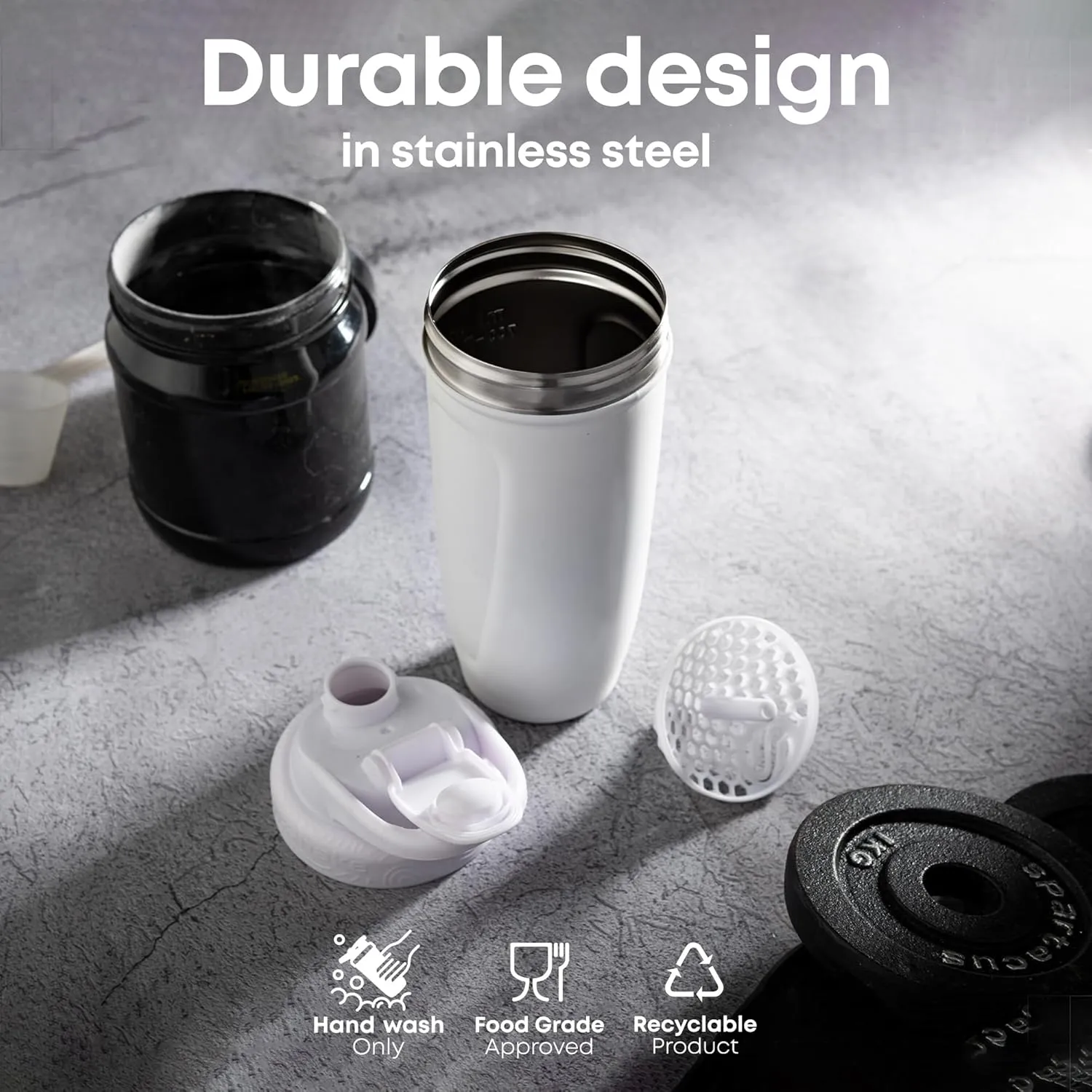 Smartshake Justice League Reforce Batman Shaker Bottle 900ml, DC Comics Stainless Steel Water Bottle, Batman Gifts for Men