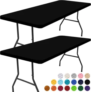 Smiry Rectangle Picnic Table Cloth 2 Pack, Waterproof Elastic Fitted Tablecloths for 5 Foot Tables, Washable Polyester Table Cover for Camping, Indoor and Outdoor (Black, 30"x60")