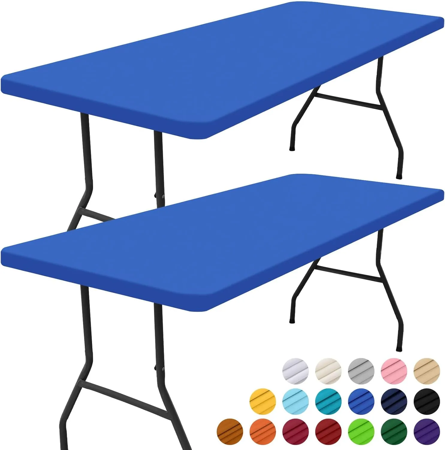 Smiry Rectangle Picnic Table Cloth 2 Pack, Waterproof Elastic Fitted Tablecloths for 5 Foot Tables, Washable Polyester Table Cover for Camping, Indoor and Outdoor (Blue, 30"x60")