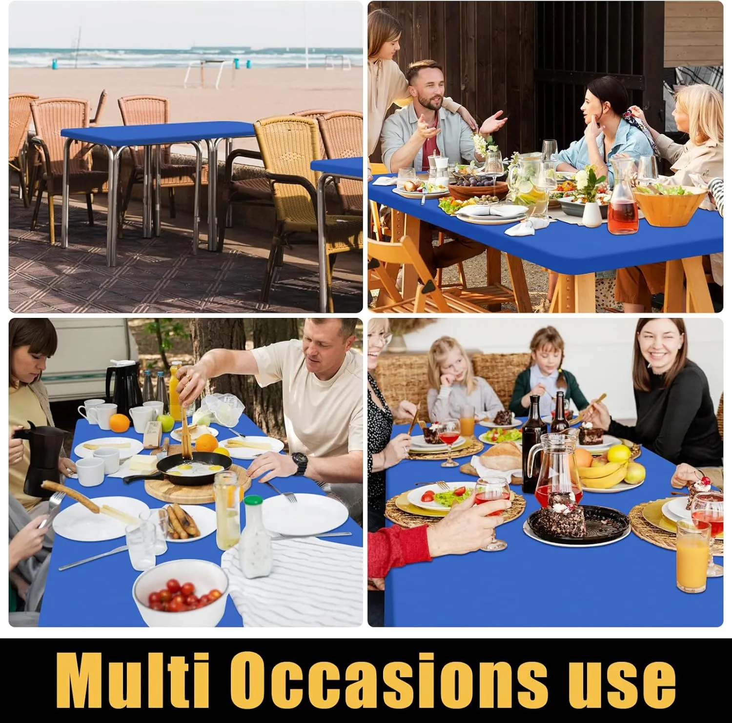 Smiry Rectangle Picnic Table Cloth 2 Pack, Waterproof Elastic Fitted Tablecloths for 5 Foot Tables, Washable Polyester Table Cover for Camping, Indoor and Outdoor (Blue, 30"x60")