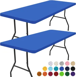 Smiry Rectangle Picnic Table Cloth 2 Pack, Waterproof Elastic Fitted Tablecloths for 5 Foot Tables, Washable Polyester Table Cover for Camping, Indoor and Outdoor (Blue, 30"x60")