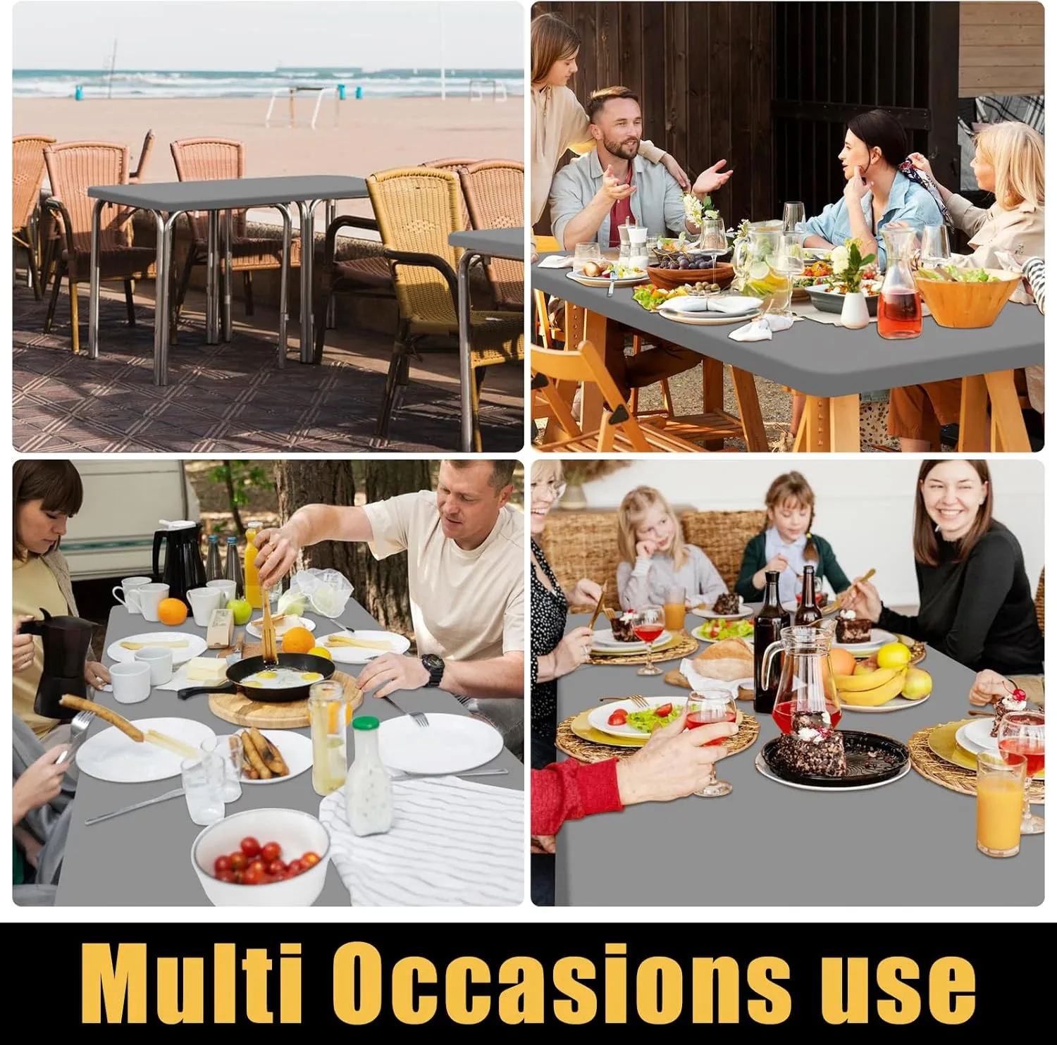 Smiry Rectangle Picnic Table Cloth 2 Pack, Waterproof Elastic Fitted Tablecloths for 5 Foot Tables, Washable Polyester Table Cover for Camping, Indoor and Outdoor (Grey, 30"x60")