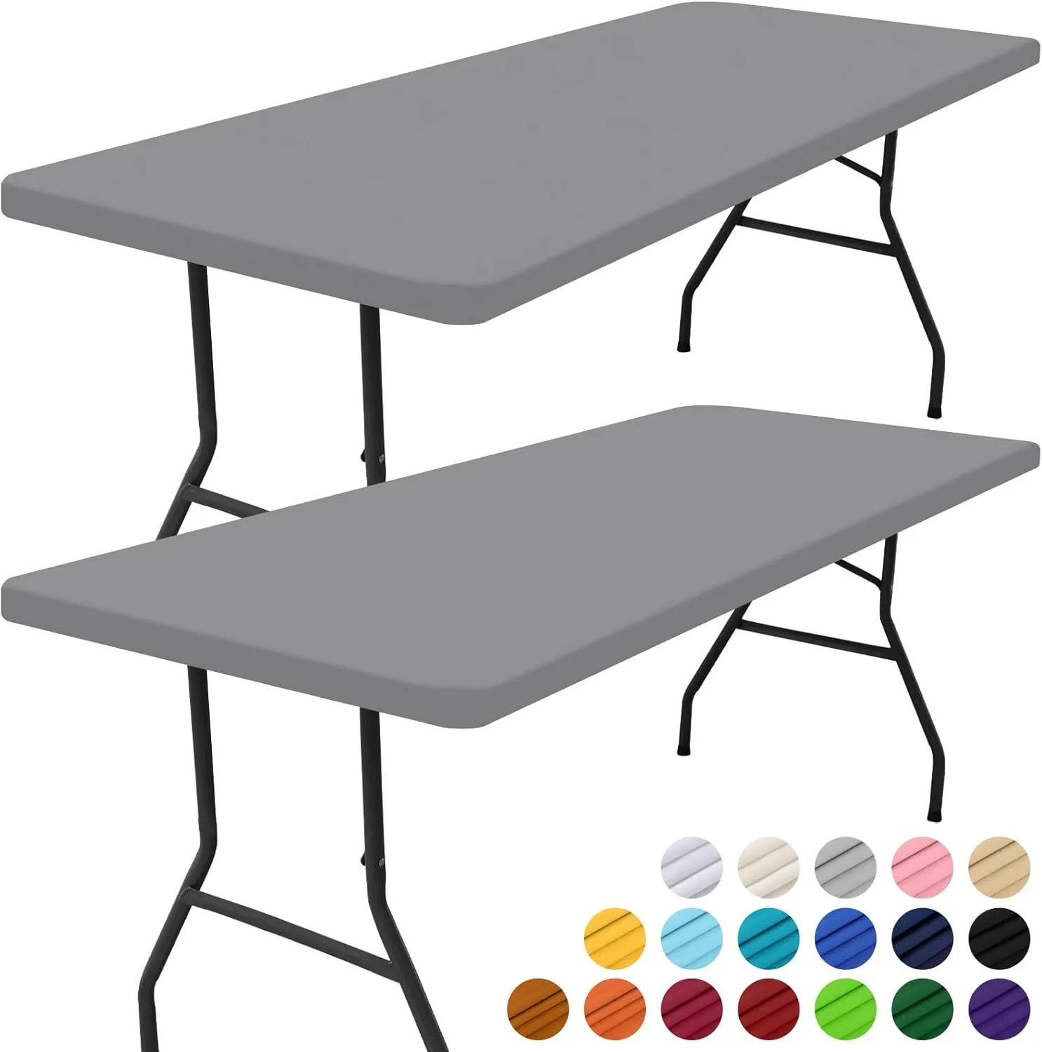 Smiry Rectangle Picnic Table Cloth 2 Pack, Waterproof Elastic Fitted Tablecloths for 5 Foot Tables, Washable Polyester Table Cover for Camping, Indoor and Outdoor (Grey, 30"x60")