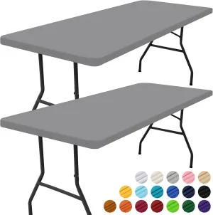Smiry Rectangle Picnic Table Cloth 2 Pack, Waterproof Elastic Fitted Tablecloths for 8 Foot Tables, Washable Polyester Table Cover for Camping, Indoor and Outdoor (Grey, 30"x96")