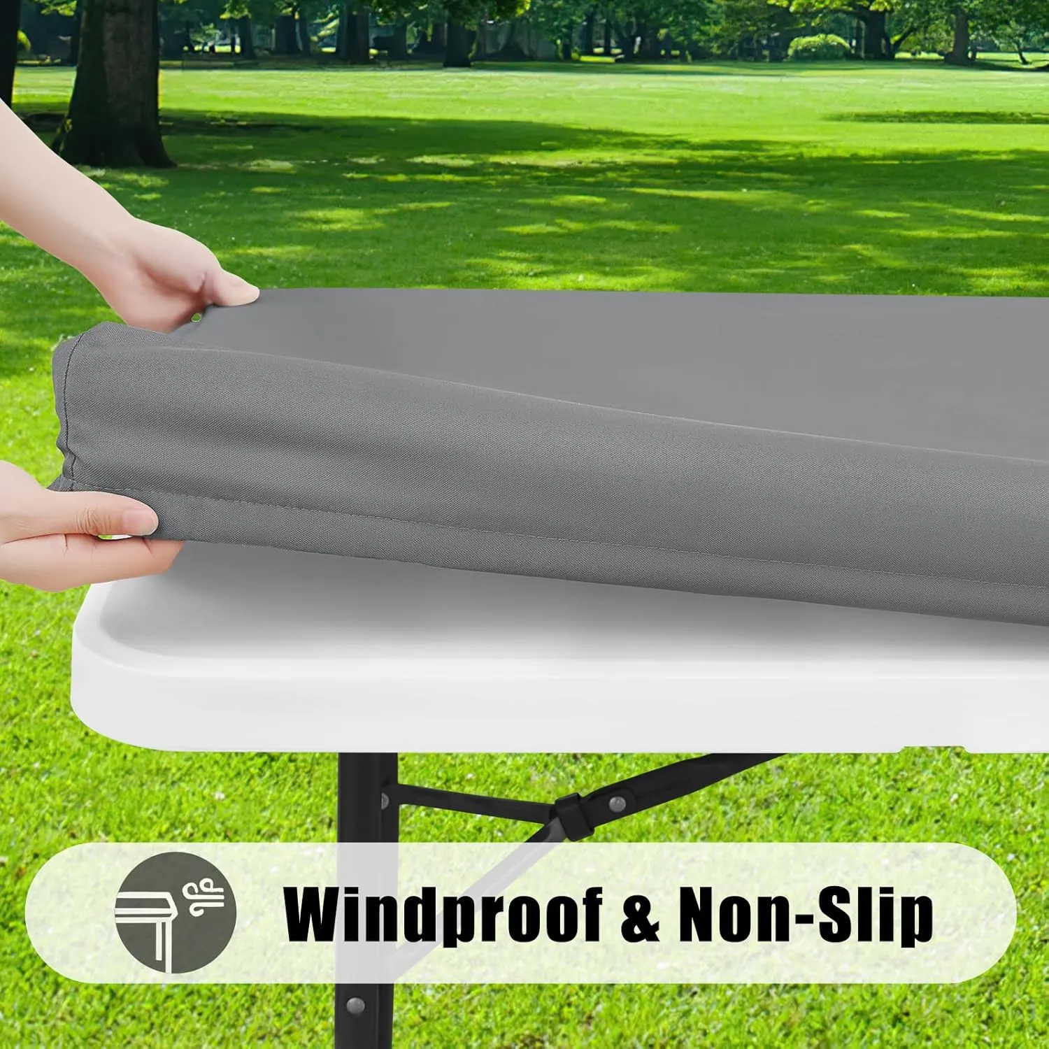 Smiry Rectangle Picnic Table Cloth 6 Pack, Waterproof Elastic Fitted Tablecloths for 6 Foot Tables, Washable Polyester Table Cover for Camping, Indoor and Outdoor (Grey, 30"x72")