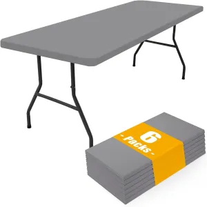 Smiry Rectangle Picnic Table Cloth 6 Pack, Waterproof Elastic Fitted Tablecloths for 6 Foot Tables, Washable Polyester Table Cover for Camping, Indoor and Outdoor (Grey, 30"x72")
