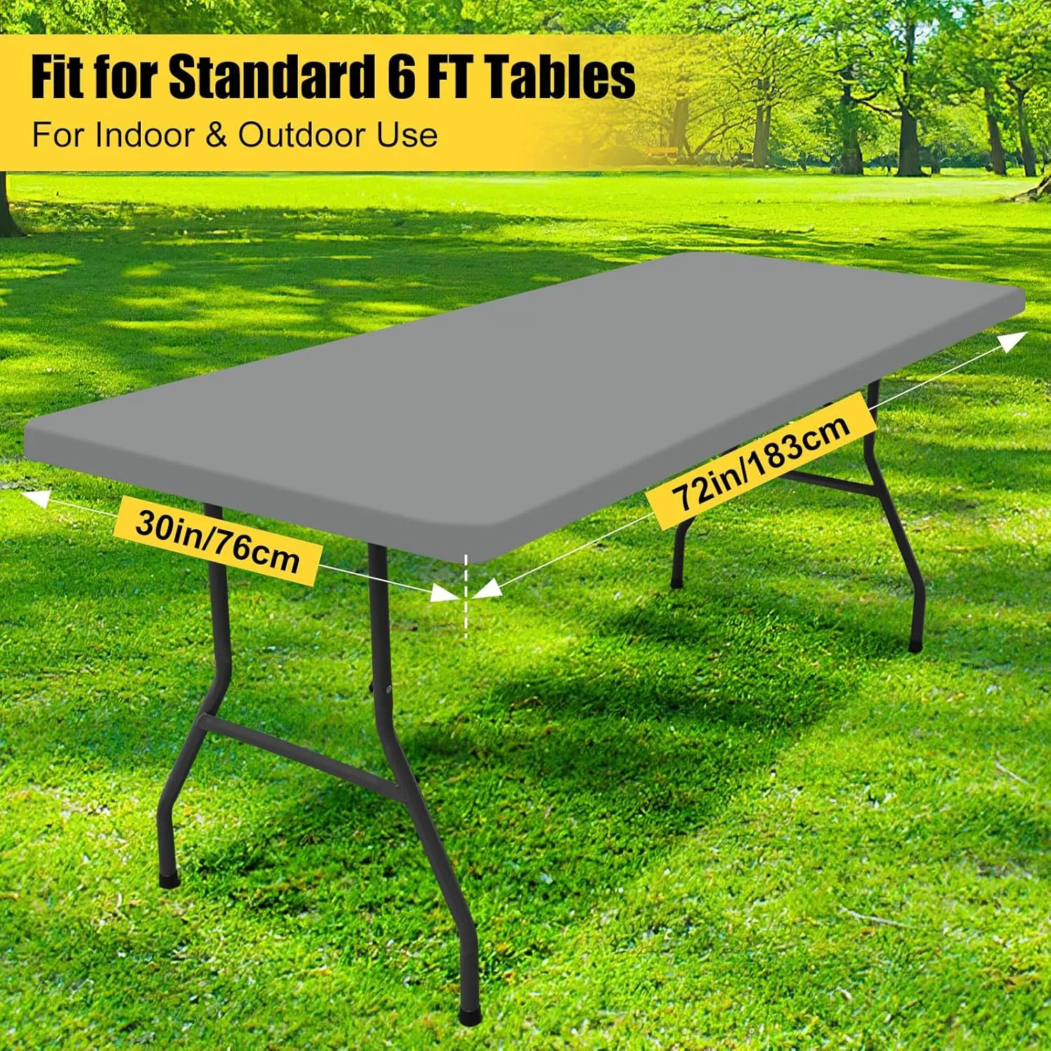 Smiry Rectangle Picnic Table Cloth 6 Pack, Waterproof Elastic Fitted Tablecloths for 6 Foot Tables, Washable Polyester Table Cover for Camping, Indoor and Outdoor (Grey, 30"x72")