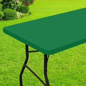 Smiry Rectangle Picnic Table Cloth, Waterproof Elastic Fitted Tablecloths for 8 Foot Tables, Washable Polyester Table Cover for Camping, Indoor and Outdoor (Hunter Green, 30"x96")