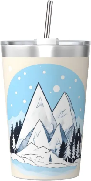 Snow-capped mountains Printed travel thermos - portable water bottle for keeping hot and cold, travel mug for office and sports in car