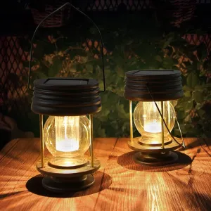 Solar Lanterns Outdoor - 2 Pack Hanging Solar Lights for Outside, Waterproof Outdoor Garden Lanterns Lamp Vintage Design for Landscape Yard Pathway Beach Pavilion Table Decoration (Warm Lights)
