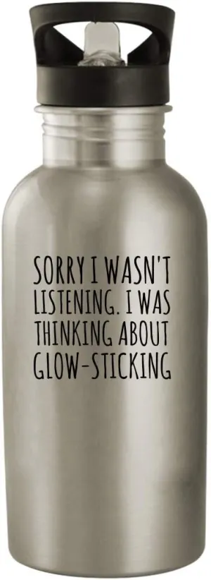 Sorry I Was Thinking About Glow-sticking Funny 17oz Stainless Steel Water Bottle with Flip Top Straw, Silver