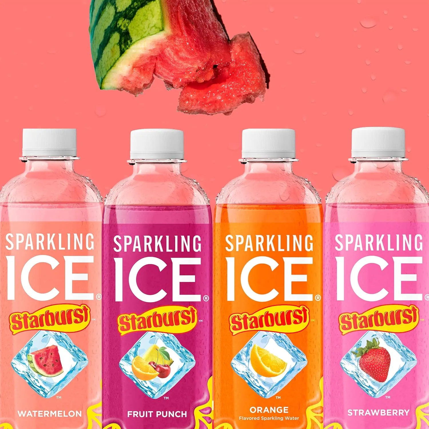 Sparkling Ice STARBURST Watermelon, Zero Sugar Flavored Sparkling Water, with Vitamins and Antioxidants, Low Calorie Beverage, 17 fl oz Bottles (Pack of 12)