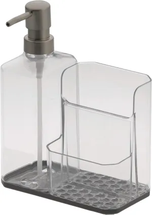 Spectrum HEXA Sponge & Brush Organizer With Soap Pump, Kitchen Sink Organizer With Refillable Soap Pump, Sponge & Dish Brush Holder Easy-Clean Sink Organization & Dish Brush Holder with Removable Base