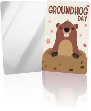 Spring Floral Cute Groundhog Small Compact Mirror for Purse, Spring Floral Cute Groundhog Travel Makeup Mirror for Women Men, Rectangular Handheld Compact Pocket Mirror 2 PCS