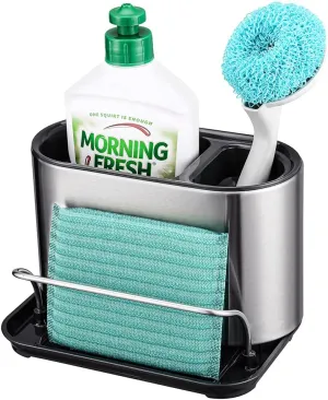 Stainless Steel Sink Caddy, Trendy Kitchen Sink Organizer for Countertop, Sponge Holder & Dish Brush Holder with Drain Tray