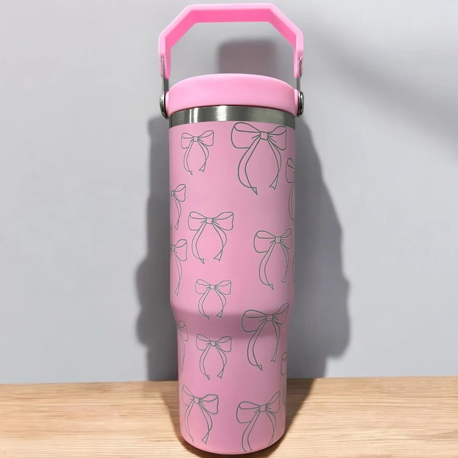 Stainless steel water bottle 40oz cup Longhorn Bottle Bull tumbler Cow gift Western cup Western water bottle (30oz Pink(63)-Bow(F7))