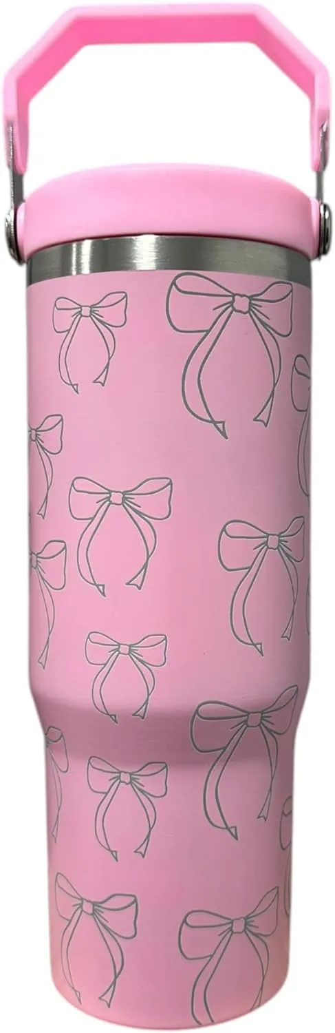 Stainless steel water bottle 40oz cup Longhorn Bottle Bull tumbler Cow gift Western cup Western water bottle (30oz Pink(63)-Bow(F7))