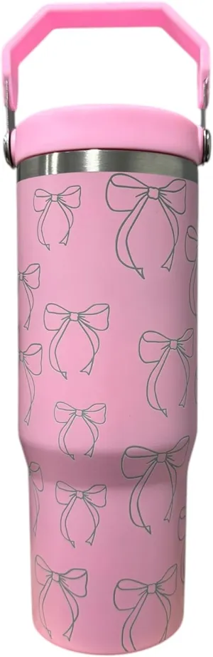Stainless steel water bottle 40oz cup Longhorn Bottle Bull tumbler Cow gift Western cup Western water bottle (30oz Pink(63)-Bow(F7))