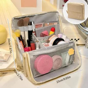 Standing Makeup Bag Portable, Large Capacity, Doresty Makeup Bag, Toiletry Bag For Women,Makeup Bag Organizers With Compartments (Navy)