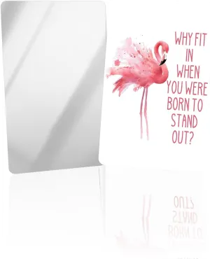 Summer Small Compact Mirror for Purse, Watercolor Pink Flamingos Hand Draw Letter Travel Makeup Mirror for Women Men, Rectangular Handheld Compact Pocket Mirror 2 PCS