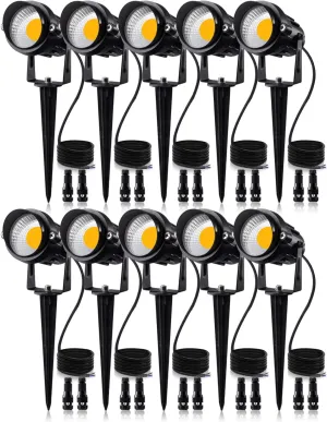 SUNVIE 12W Low Voltage LED Landscape Lights with Connectors, Outdoor 12V Super Warm White (900LM) Waterproof Garden Pathway Lights Wall Tree Flag Spotlights with Spike Stand (10 Pack with Connector)