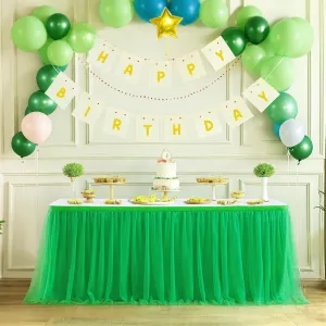 Suppromo Green Tulle Table Skirt for Birthday, Baby Shower, Wedding - 6ft Green Ruffle Tutu Tablecloth for Luau, Safari Theme Party Decorations
