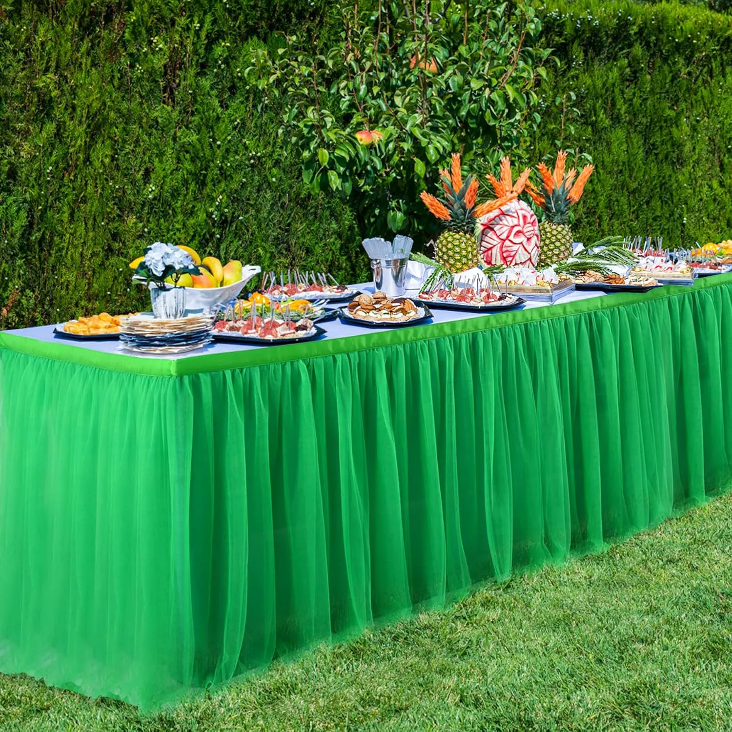 Suppromo Green Tulle Table Skirt for Birthday, Baby Shower, Wedding - 6ft Green Ruffle Tutu Tablecloth for Luau, Safari Theme Party Decorations
