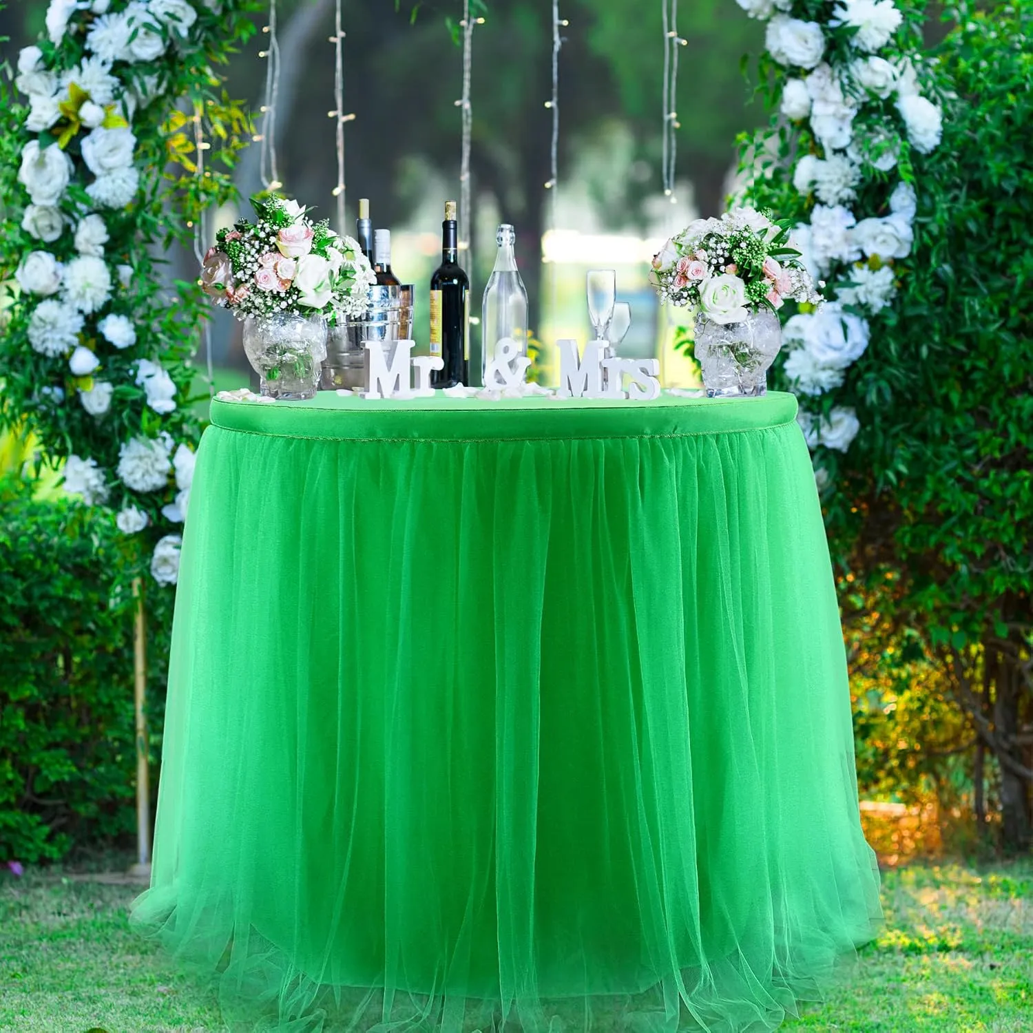 Suppromo Green Tulle Table Skirt for Birthday, Baby Shower, Wedding - 6ft Green Ruffle Tutu Tablecloth for Luau, Safari Theme Party Decorations