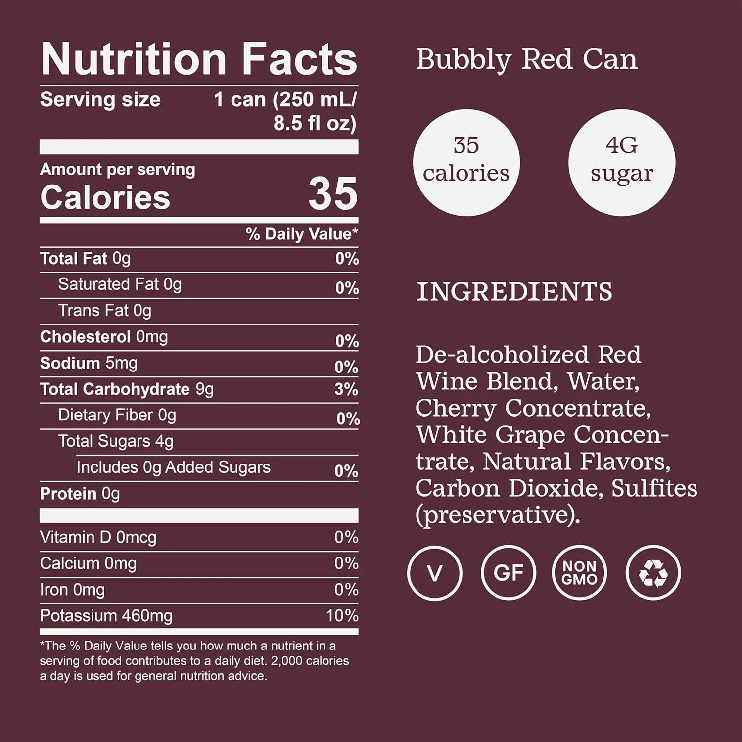 Surely Non Alcoholic Wine, Non-alcoholic Bubbly Red, De-alcoholized Cabernet & Pinot Noir, Alcohol-Removed California Red Wine Blend, 4g Sugar, 35 Calories, Low Sugar, Low Calorie, Pack of 4 (8.5 fl oz per can)
