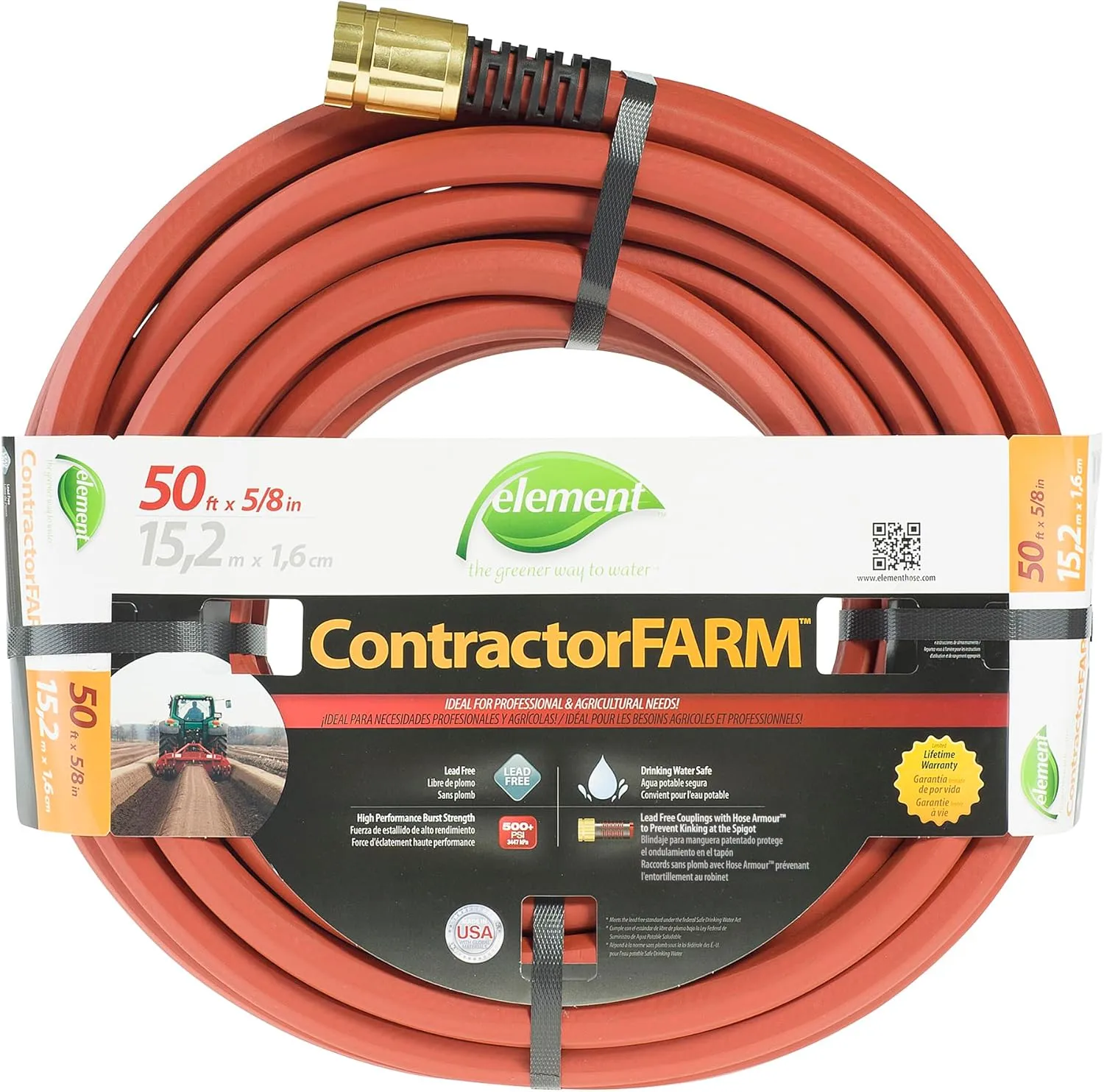 Swan Products ELCF58050 Element ContractorFARM Professional and Agricultural Water Hose 50' x 5/8", Red