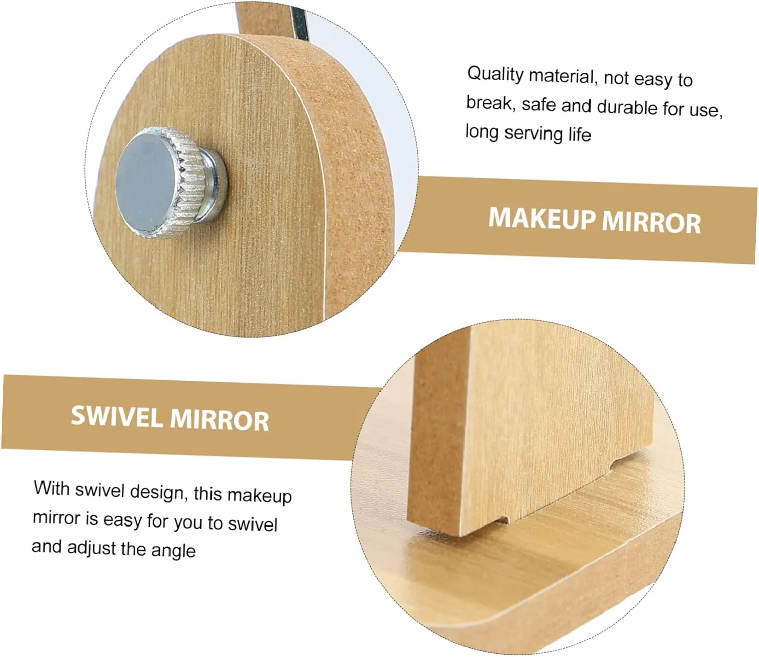 Swivel Tabletop Makeup Mirror with Wood Stand Elegant Design for Home Use for Makeup Application Eyebrow Trimming and Facial Care for Women