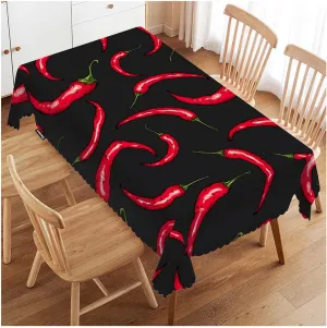 Swono Chili Pepper 52"X70" Oblong Table Cloth Red Hot Chili Pepper On Black Wrinkle Free Table Cover Farmhouse Tablecloth for Home Restaurant Picnic Indoor Outdoor Dining, 4-6 Seats