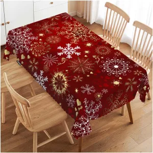 Swono Decorative Rectangle Table Cloth Christmas, Christmas Snowflakes Floral Winter Polyester Tablecloth Kitchen Table Cover for Dining BBQ Picnic Coffee Table 50x72, 4-6 Seats, Gold Red