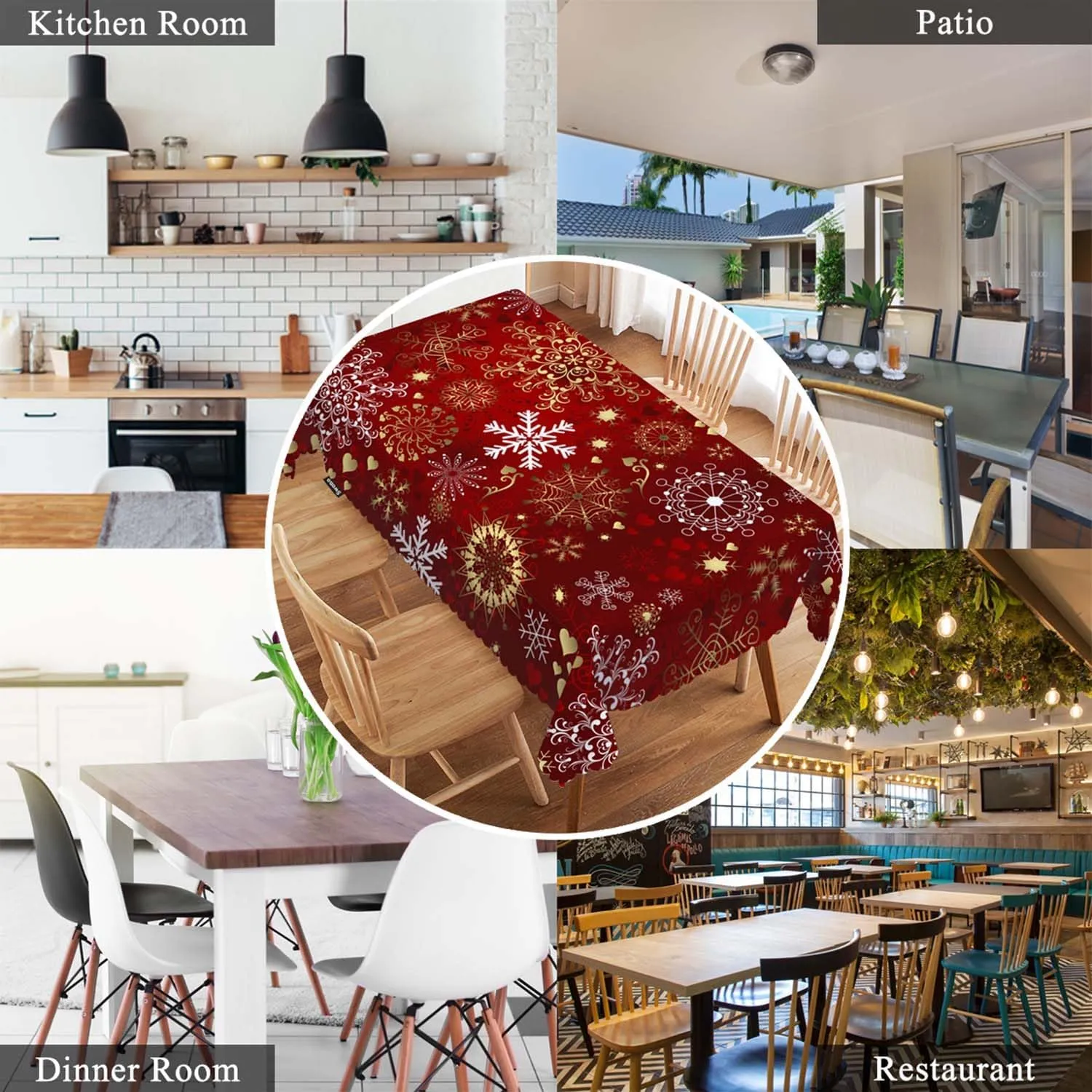 Swono Decorative Rectangle Table Cloth Christmas, Christmas Snowflakes Floral Winter Polyester Tablecloth Kitchen Table Cover for Dining BBQ Picnic Coffee Table 50x72, 4-6 Seats, Gold Red