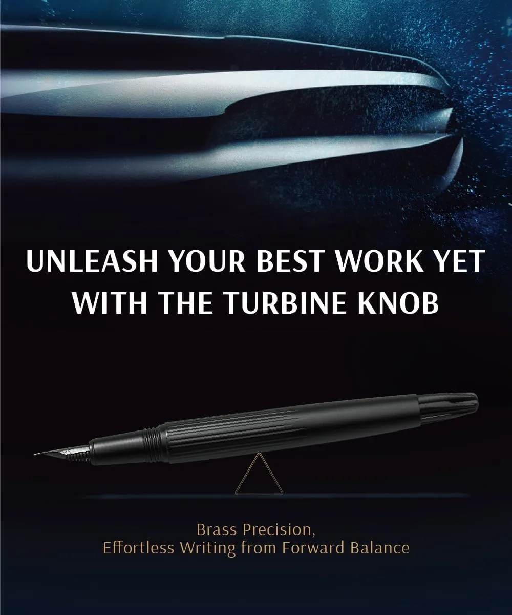 TAG Submarine Brass Fountain Pen - Turbo-Filling System, Steel Black Nib (Fine), Luxury Metal Pen, Unique & Fancy- Premium Gift for Men & Women, Nice Pen for Journaling