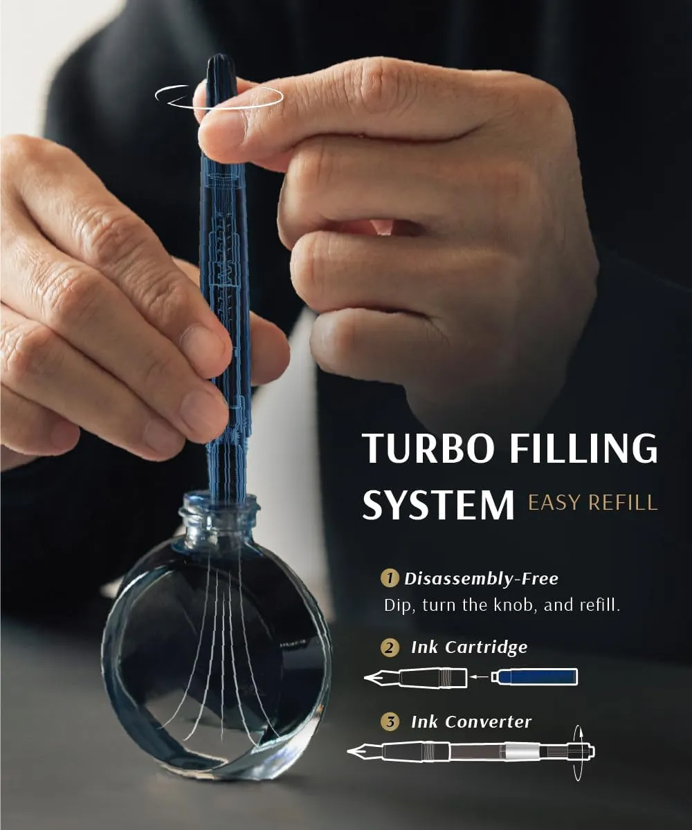 TAG Submarine Brass Fountain Pen - Turbo-Filling System, Steel Black Nib (Fine), Luxury Metal Pen, Unique & Fancy- Premium Gift for Men & Women, Nice Pen for Journaling