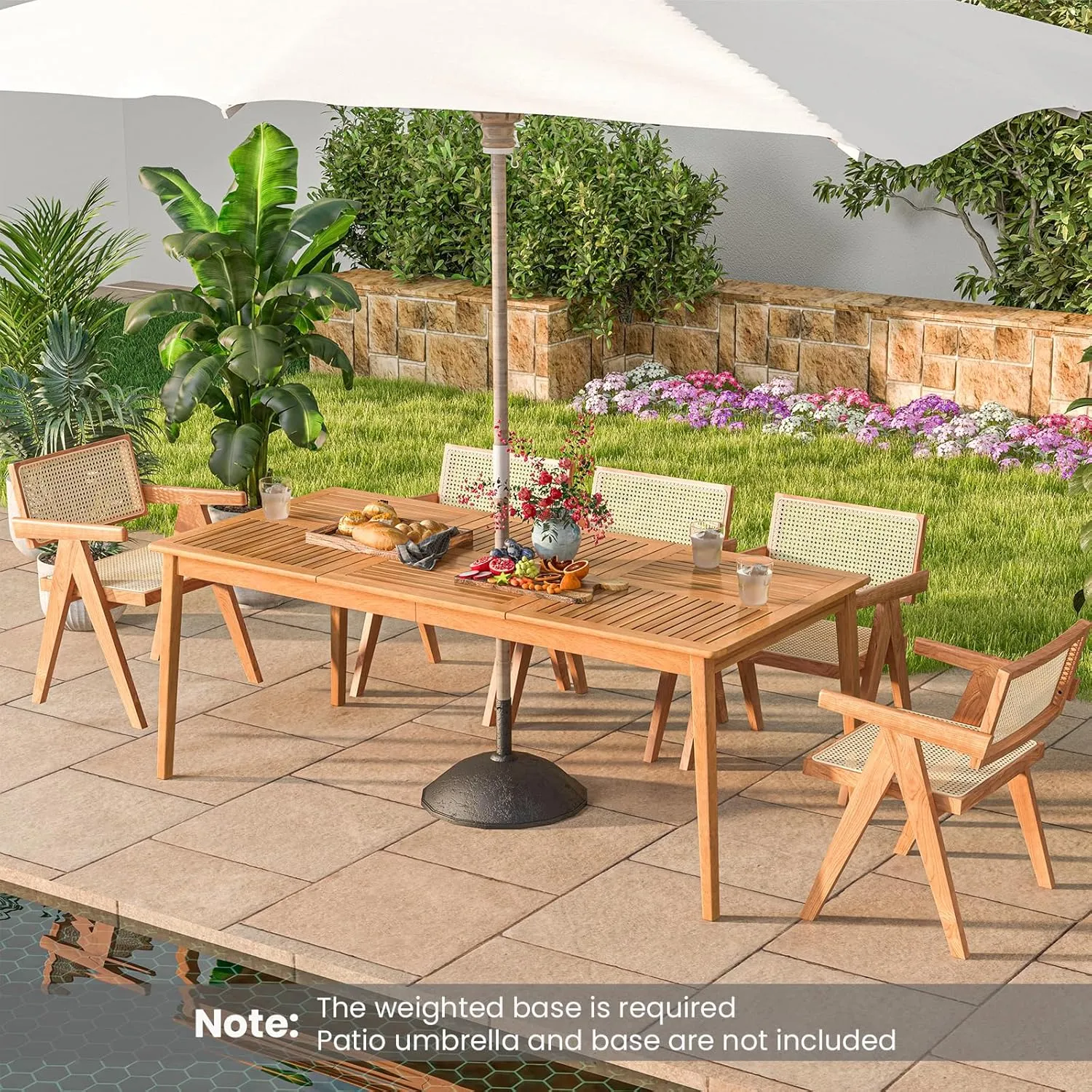 Tangkula 8-Person Outdoor Acacia Wood Dining Table, 79” x 35” Rectangular Bistro Table with 1.96” Umbrella Hole, Outdoor Patio Table for Deck, Garden, Poolside and Backyard, Natural
