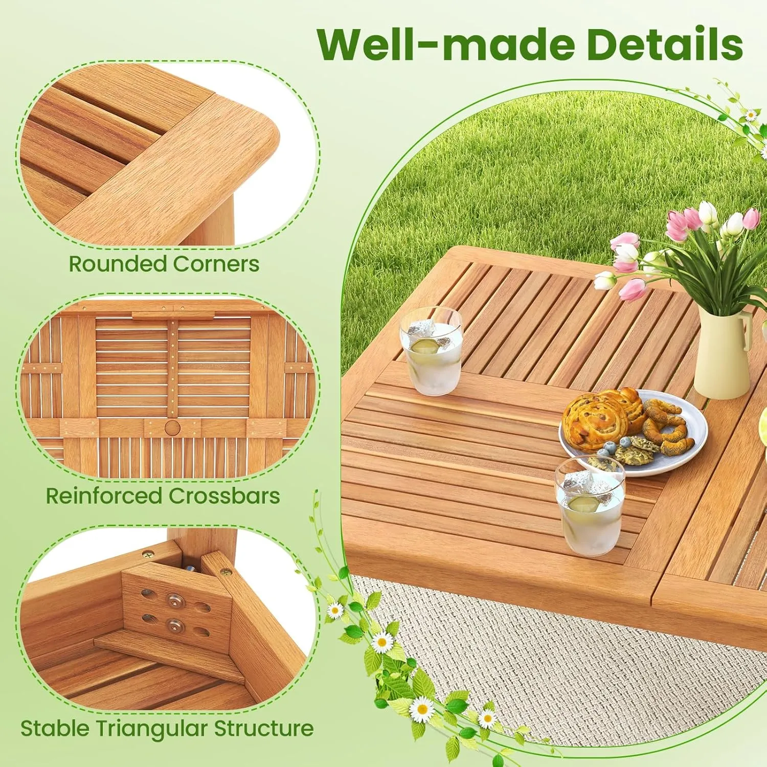 Tangkula 8-Person Outdoor Acacia Wood Dining Table, 79” x 35” Rectangular Bistro Table with 1.96” Umbrella Hole, Outdoor Patio Table for Deck, Garden, Poolside and Backyard, Natural