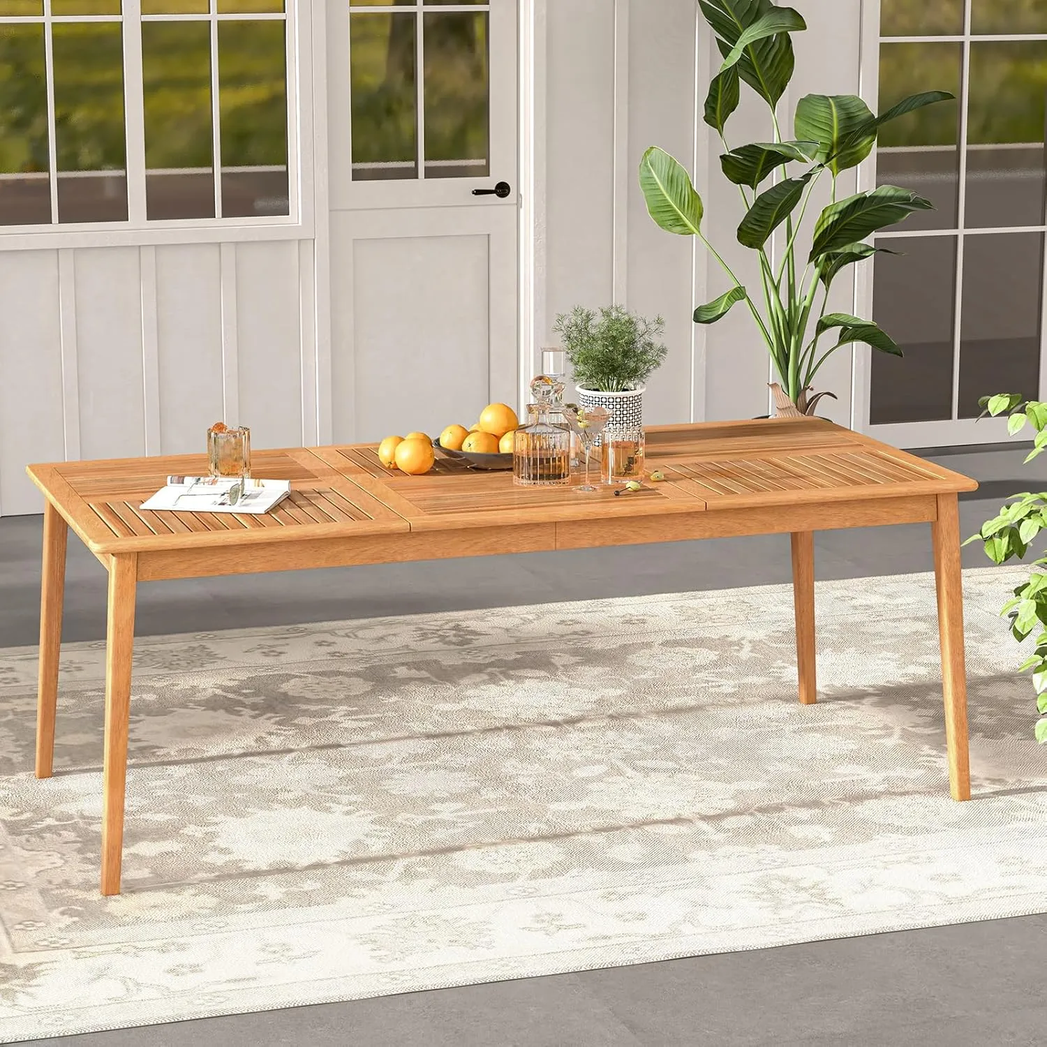 Tangkula 8-Person Outdoor Acacia Wood Dining Table, 79” x 35” Rectangular Bistro Table with 1.96” Umbrella Hole, Outdoor Patio Table for Deck, Garden, Poolside and Backyard, Natural