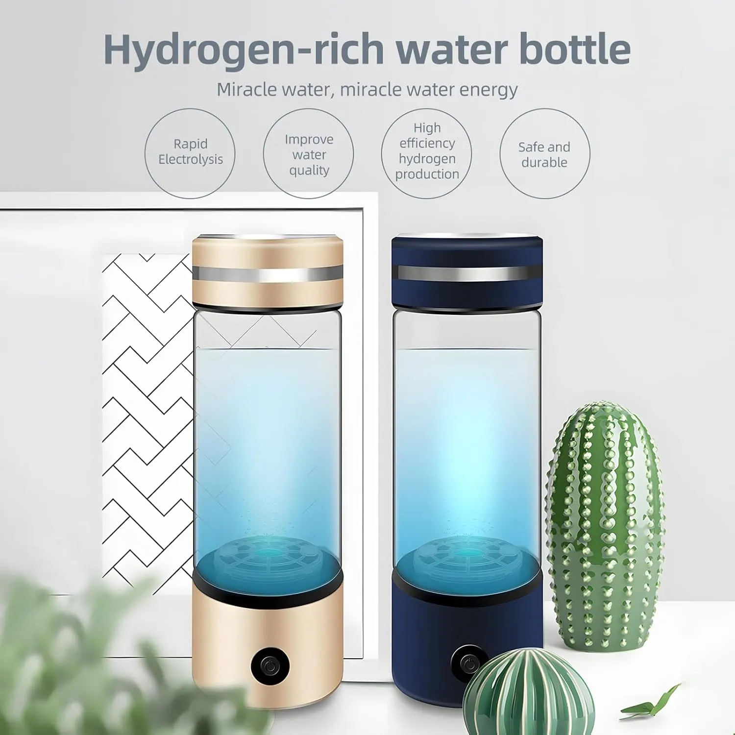TARSHYRY 330ml Portable Hydrogen Water Bottle Generator with SPE and PEM Technology Rechargeable Hydrogen Water Ionizer Machine for Home Travel Fitness Daily Drinking (Gold)