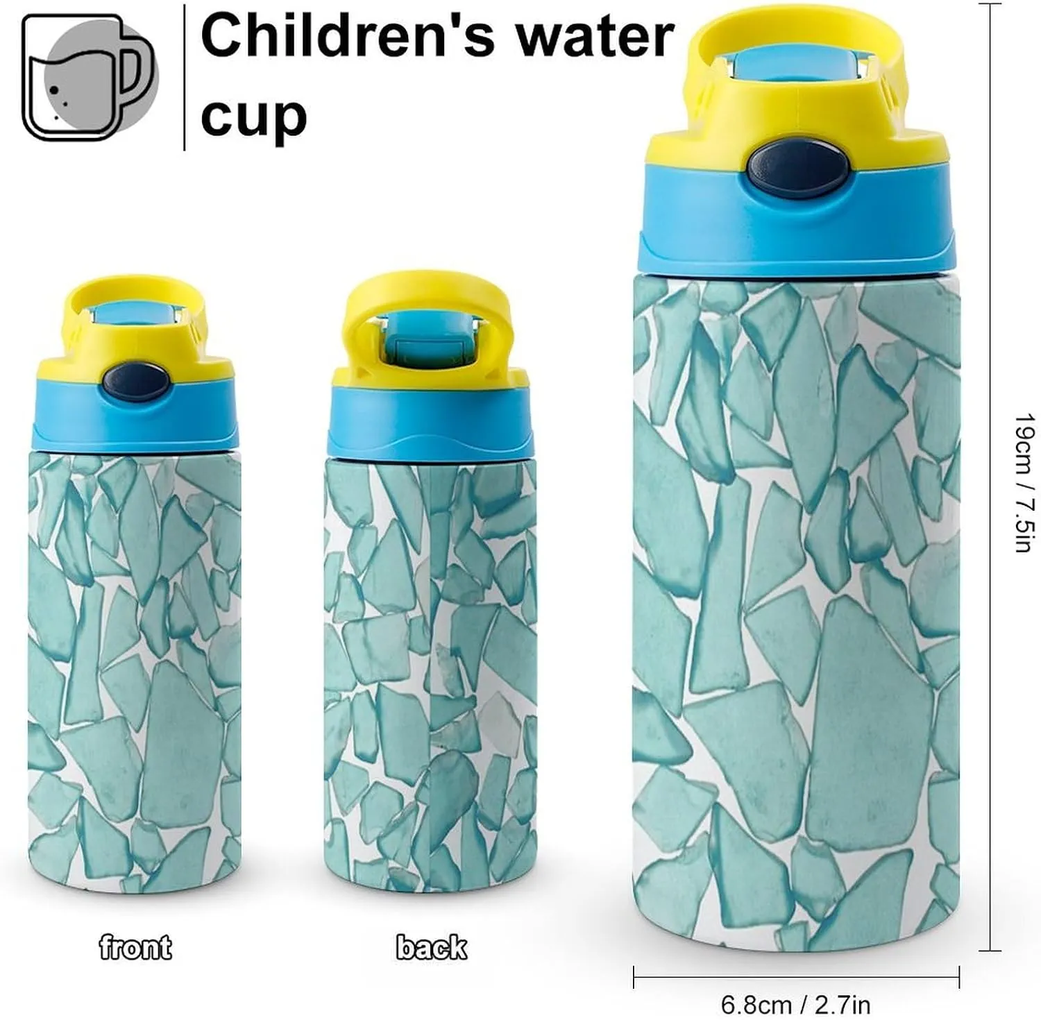 Teal Sea Glass Print Stainless Steel Water Bottle for Men and Women with Straw Sports Gym Camping Hiking